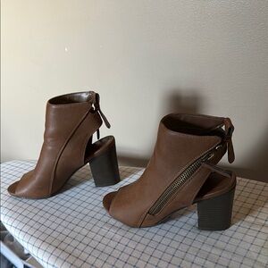 Charlotte Russe Tan Peep-Toe Heeled Boots